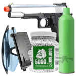 SRC HI CAPA 5 1 Silver Gas Blowback Airsoft Pistol Bundle Set