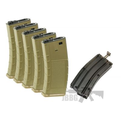 SRC SET OF 5 X 140 Rounds M4 / M16 AEG Mid Cap A Grade Magazine – Tan