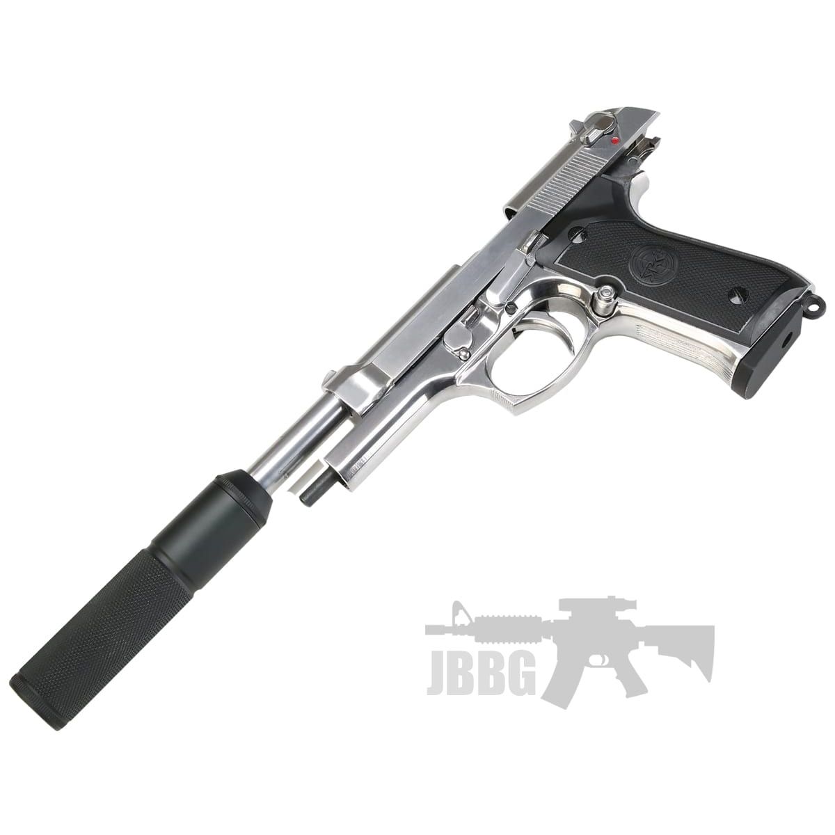 SR92 Co2 Blowback Silver Airsoft Pistol with Silencer – 6MM