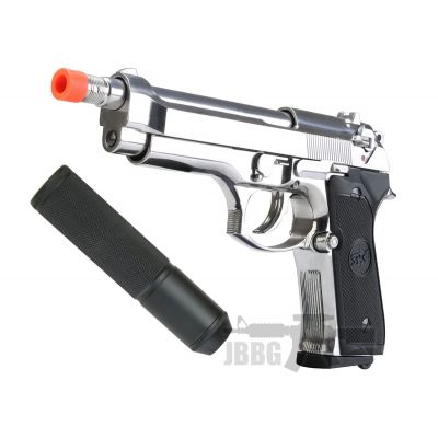 SR92 Co2 Blowback Silver Airsoft Pistol with Silencer – 6MM